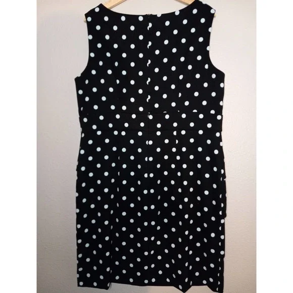Signature Sabrina Formal Career Pencil Polka Dot Sleeveless Black Blue 16W Dress - Picture 6 of 11